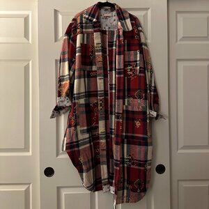 NEVER WORN Pilcro Plaid Anthropologie Duster Embroidered Shirt Jacket